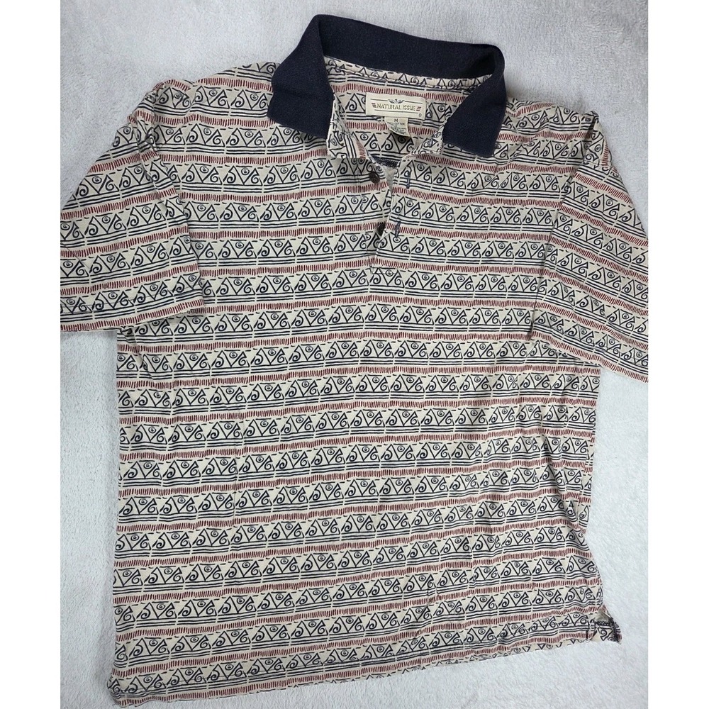 Vintage Natural Issue Polo Shirt Mens M 90s Geometric Tribal Print Cotton USA